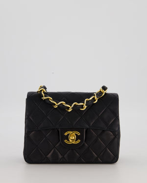 Chanel Black Mini Square Top Handle Bag in Lambskin Leather with 24K Gold Hardware
