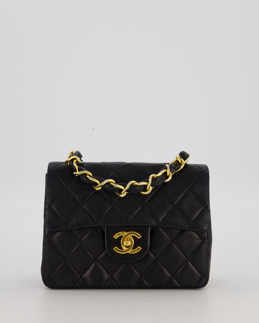 Chanel Black Mini Square Top Handle Bag in Lambskin Leather with 24K Gold Hardware