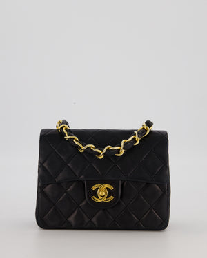 Chanel Black Mini Square Top Handle Bag in Lambskin Leather with 24K Gold Hardware