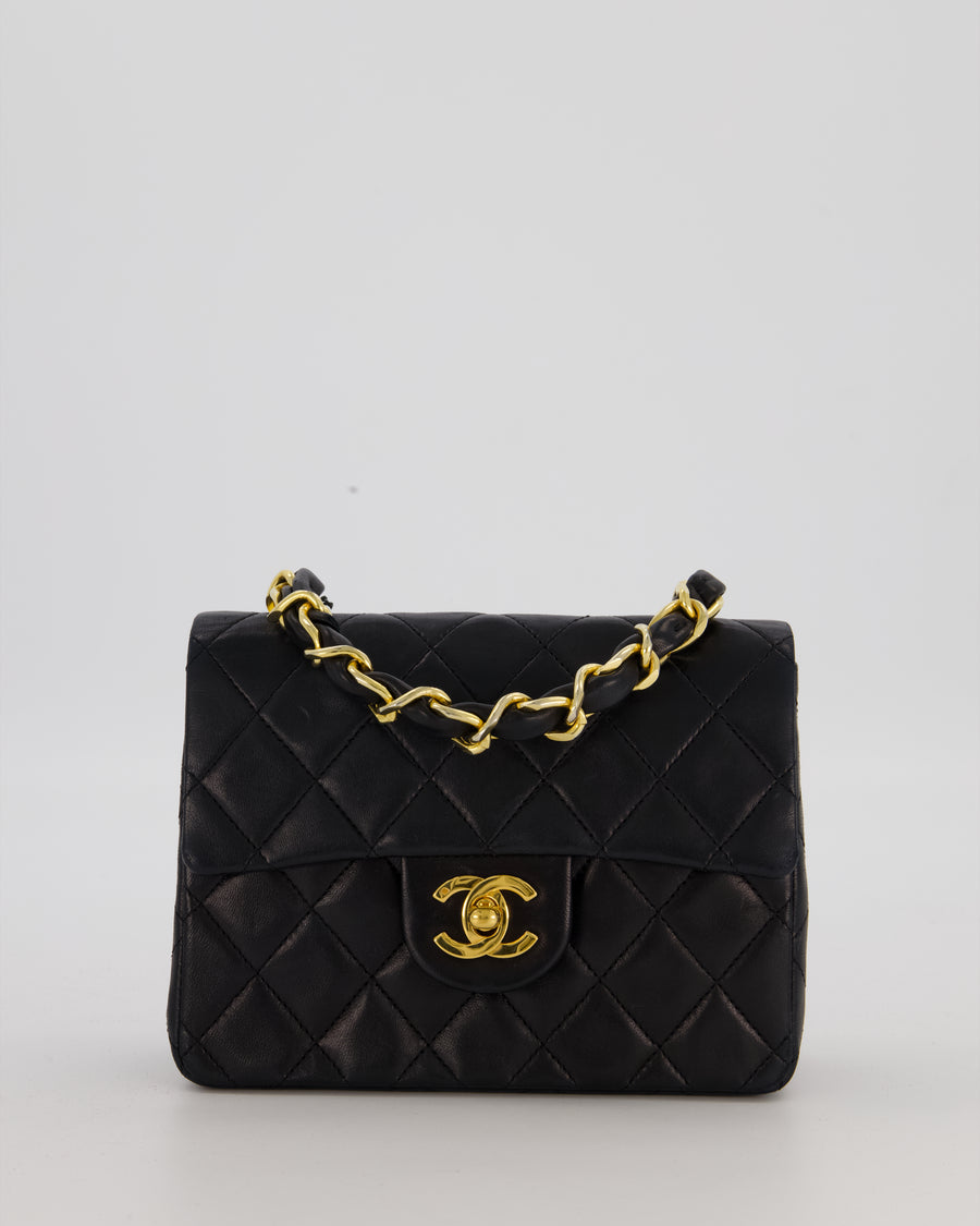 Chanel Black Mini Square Top Handle Bag in Lambskin Leather with 24K Gold Hardware