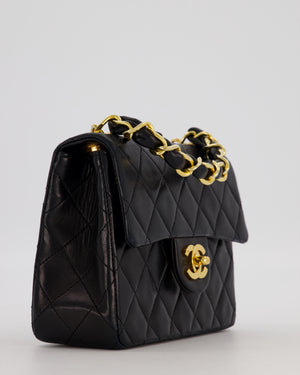 Chanel Black Mini Square Top Handle Bag in Lambskin Leather with 24K Gold Hardware