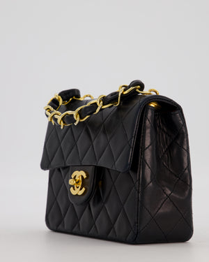Chanel Black Mini Square Top Handle Bag in Lambskin Leather with 24K Gold Hardware