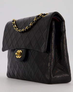 *AMAZING CONDITION* Chanel Black Square Vintage Medium Classic Double Flap Bag in Lambskin Leather with 24K Gold Hardware