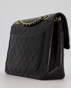 *AMAZING CONDITION* Chanel Black Square Vintage Medium Classic Double Flap Bag in Lambskin Leather with 24K Gold Hardware