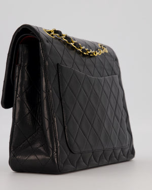*AMAZING CONDITION* Chanel Black Square Vintage Medium Classic Double Flap Bag in Lambskin Leather with 24K Gold Hardware