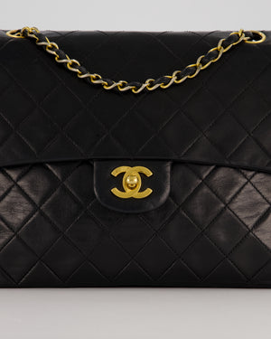 *AMAZING CONDITION* Chanel Black Square Vintage Medium Classic Double Flap Bag in Lambskin Leather with 24K Gold Hardware