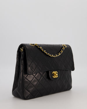 *AMAZING CONDITION* Chanel Black Square Vintage Medium Classic Double Flap Bag in Lambskin Leather with 24K Gold Hardware