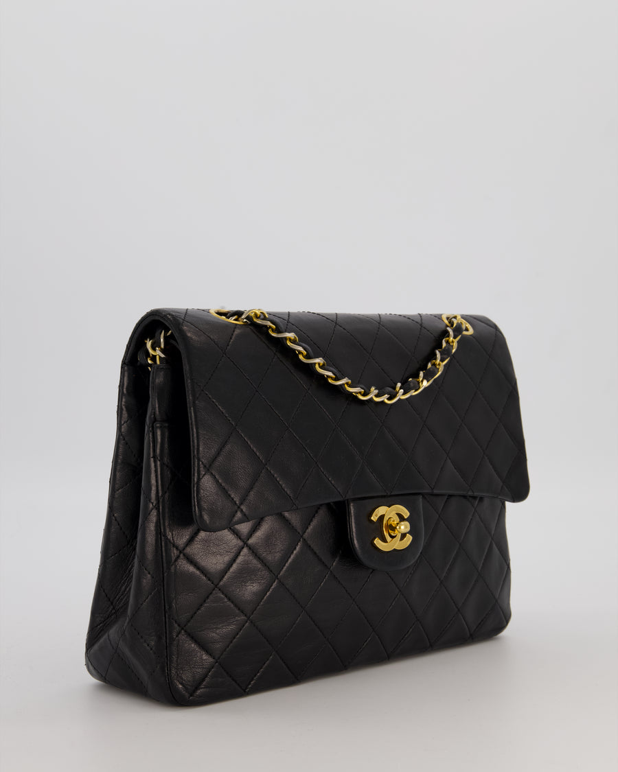 *AMAZING CONDITION* Chanel Black Square Vintage Medium Classic Double Flap Bag in Lambskin Leather with 24K Gold Hardware