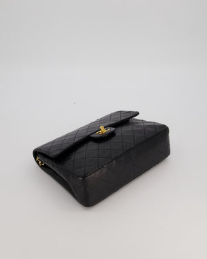 *AMAZING CONDITION* Chanel Black Square Vintage Medium Classic Double Flap Bag in Lambskin Leather with 24K Gold Hardware