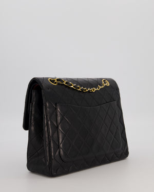 *AMAZING CONDITION* Chanel Black Square Vintage Medium Classic Double Flap Bag in Lambskin Leather with 24K Gold Hardware