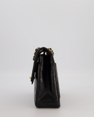*AMAZING CONDITION* Chanel Black Square Vintage Medium Classic Double Flap Bag in Lambskin Leather with 24K Gold Hardware