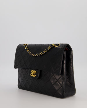 *AMAZING CONDITION* Chanel Black Square Vintage Medium Classic Double Flap Bag in Lambskin Leather with 24K Gold Hardware