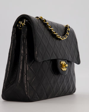 *AMAZING CONDITION* Chanel Black Square Vintage Medium Classic Double Flap Bag in Lambskin Leather with 24K Gold Hardware