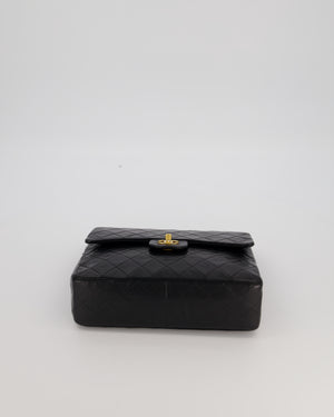 *AMAZING CONDITION* Chanel Black Square Vintage Medium Classic Double Flap Bag in Lambskin Leather with 24K Gold Hardware