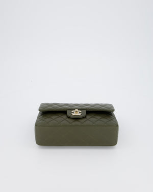 Chanel Olive Green Small Classic Double Flap Bag in Lambskin Leather with Champagne Gold Hardware