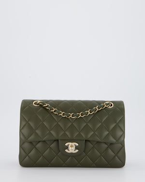 Chanel Olive Green Small Classic Double Flap Bag in Lambskin Leather with Champagne Gold Hardware