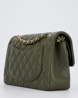 Chanel Olive Green Small Classic Double Flap Bag in Lambskin Leather with Champagne Gold Hardware