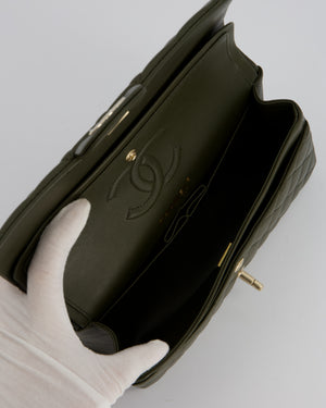 Chanel Olive Green Small Classic Double Flap Bag in Lambskin Leather with Champagne Gold Hardware