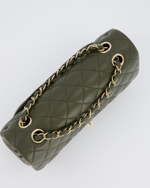 Chanel Olive Green Small Classic Double Flap Bag in Lambskin Leather with Champagne Gold Hardware