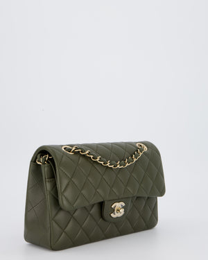 Chanel Olive Green Small Classic Double Flap Bag in Lambskin Leather with Champagne Gold Hardware