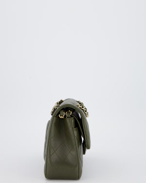 Chanel Olive Green Small Classic Double Flap Bag in Lambskin Leather with Champagne Gold Hardware