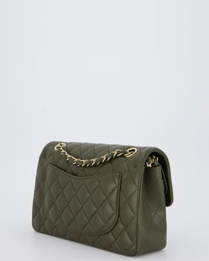 Chanel Olive Green Small Classic Double Flap Bag in Lambskin Leather with Champagne Gold Hardware