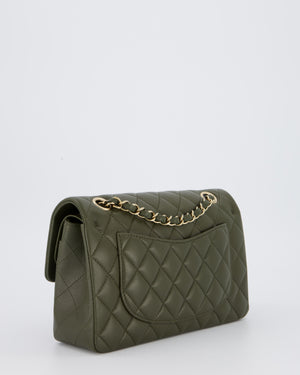 Chanel Olive Green Small Classic Double Flap Bag in Lambskin Leather with Champagne Gold Hardware