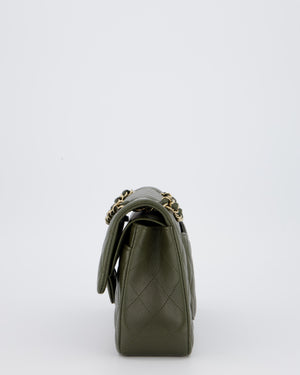 Chanel Olive Green Small Classic Double Flap Bag in Lambskin Leather with Champagne Gold Hardware