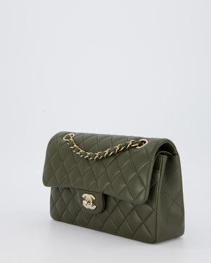 Chanel Olive Green Small Classic Double Flap Bag in Lambskin Leather with Champagne Gold Hardware