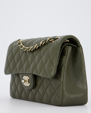 Chanel Olive Green Small Classic Double Flap Bag in Lambskin Leather with Champagne Gold Hardware