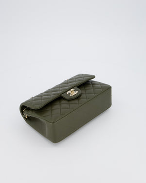 Chanel Olive Green Small Classic Double Flap Bag in Lambskin Leather with Champagne Gold Hardware