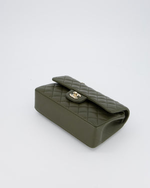 Chanel Olive Green Small Classic Double Flap Bag in Lambskin Leather with Champagne Gold Hardware