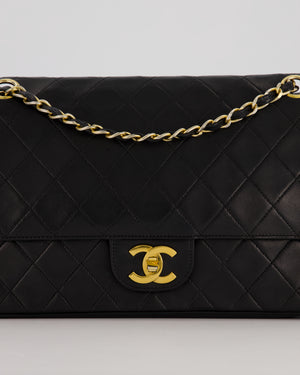 Chanel Black Vintage Medium Classic Double Flap Bag in Lambskin Leather with 24K Gold Hardware