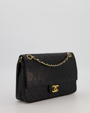 Chanel Black Vintage Medium Classic Double Flap Bag in Lambskin Leather with 24K Gold Hardware