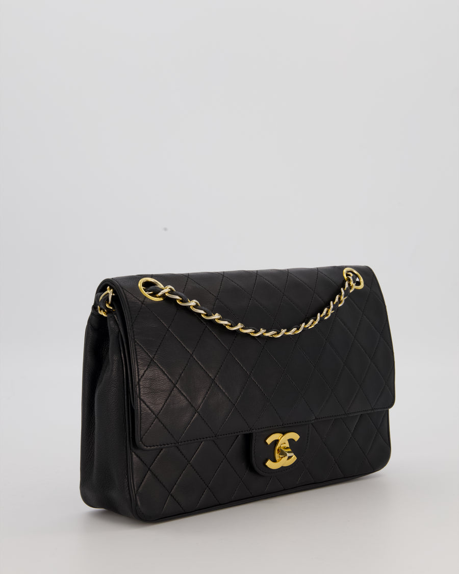 Chanel Black Vintage Medium Classic Double Flap Bag in Lambskin Leather with 24K Gold Hardware