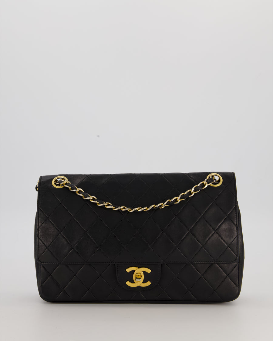 Chanel Black Vintage Medium Classic Double Flap Bag in Lambskin Leather with 24K Gold Hardware