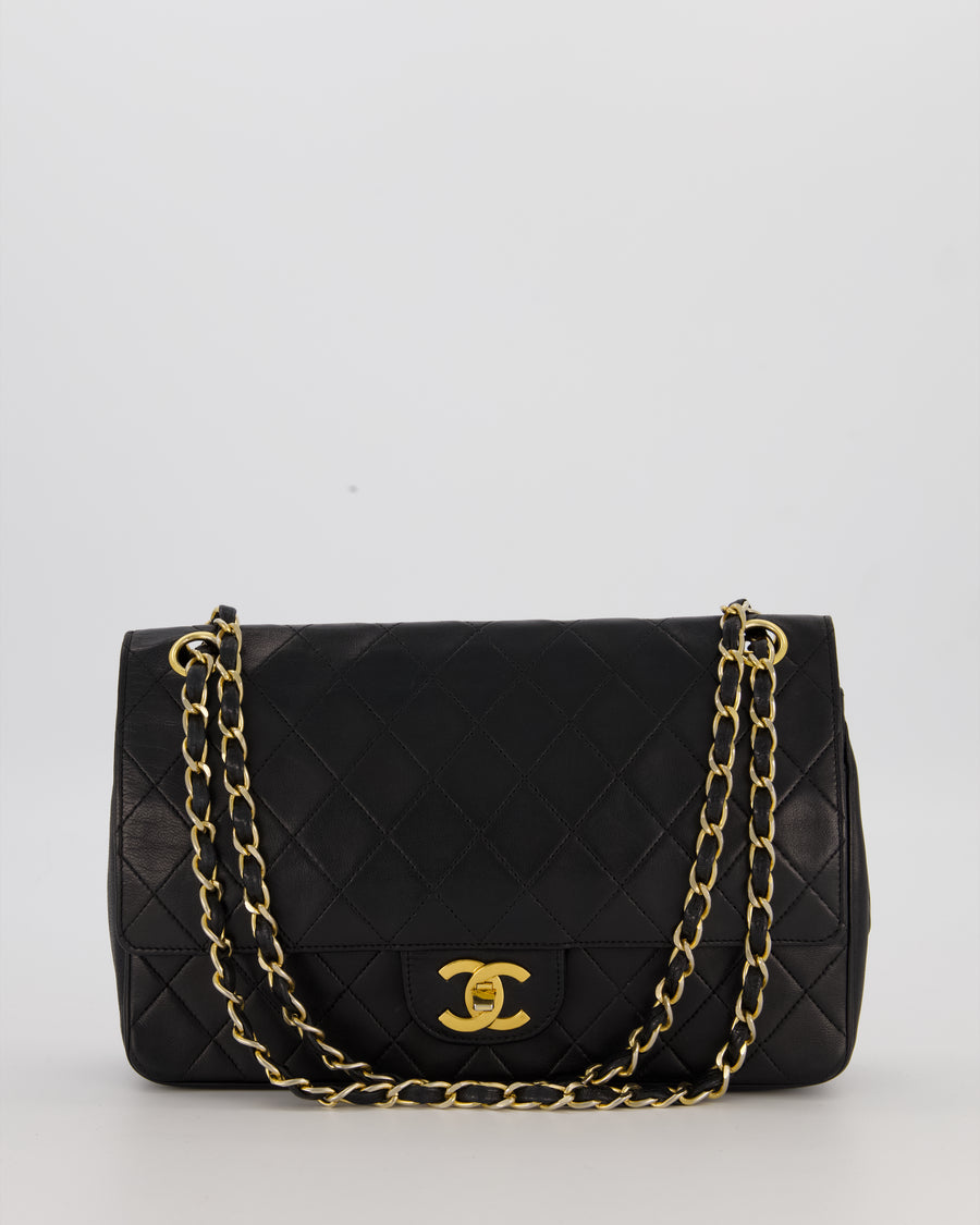 Chanel Black Vintage Medium Classic Double Flap Bag in Lambskin Leather with 24K Gold Hardware