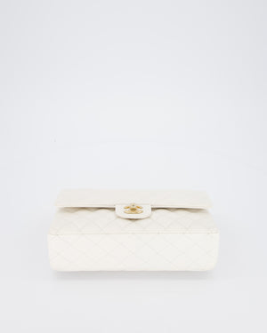 Chanel White Medium Classic Double Flap Bag in Caviar Leather with Champagne Gold Hardware