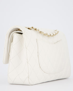 Chanel White Medium Classic Double Flap Bag in Caviar Leather with Champagne Gold Hardware