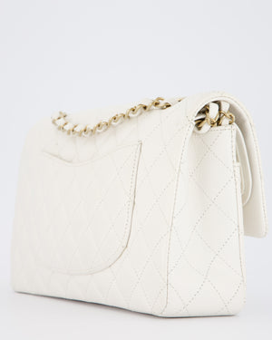 Chanel White Medium Classic Double Flap Bag in Caviar Leather with Champagne Gold Hardware