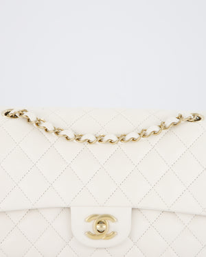 Chanel White Medium Classic Double Flap Bag in Caviar Leather with Champagne Gold Hardware