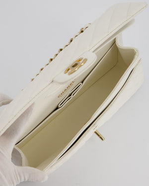 Chanel White Medium Classic Double Flap Bag in Caviar Leather with Champagne Gold Hardware
