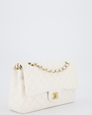 Chanel White Medium Classic Double Flap Bag in Caviar Leather with Champagne Gold Hardware