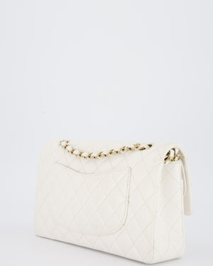 Chanel White Medium Classic Double Flap Bag in Caviar Leather with Champagne Gold Hardware