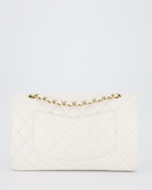 Chanel White Medium Classic Double Flap Bag in Caviar Leather with Champagne Gold Hardware