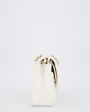 Chanel White Medium Classic Double Flap Bag in Caviar Leather with Champagne Gold Hardware