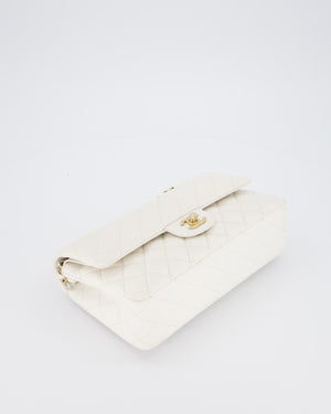 Chanel White Medium Classic Double Flap Bag in Caviar Leather with Champagne Gold Hardware