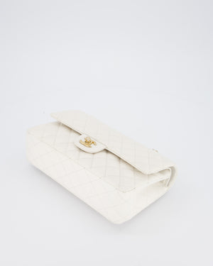 Chanel White Medium Classic Double Flap Bag in Caviar Leather with Champagne Gold Hardware