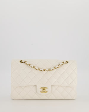 Chanel White Medium Classic Double Flap Bag in Caviar Leather with Champagne Gold Hardware