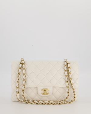 Chanel White Medium Classic Double Flap Bag in Caviar Leather with Champagne Gold Hardware